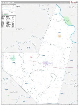 Moniteau County, MO Classic style ZIP Code wall map
