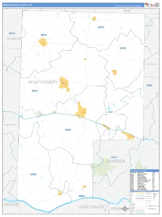 Montgomery County, MO Business Reference style ZIP Code wall map