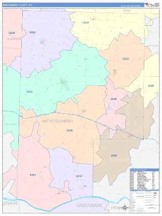 Montgomery County, MO ColorCast style ZIP Code wall map