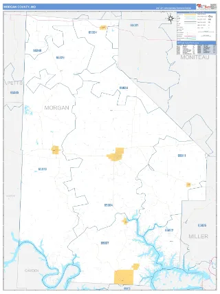 Morgan County, MO Business Reference style ZIP Code wall map