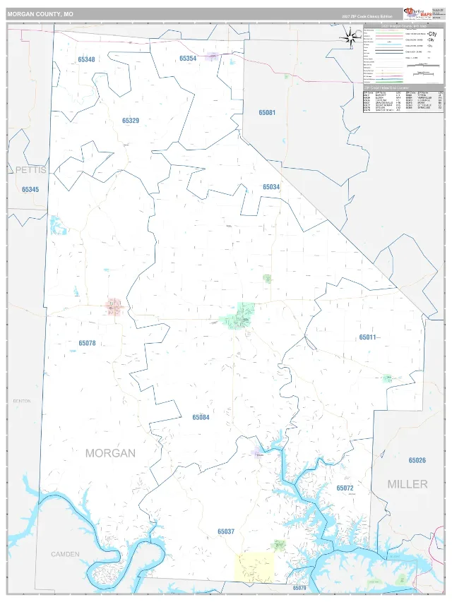 Morgan County, MO ZIP Code Wall Map, Classic style