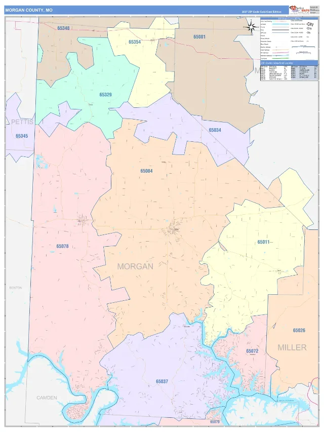 Morgan County, MO ZIP Code Wall Map, ColorCast style