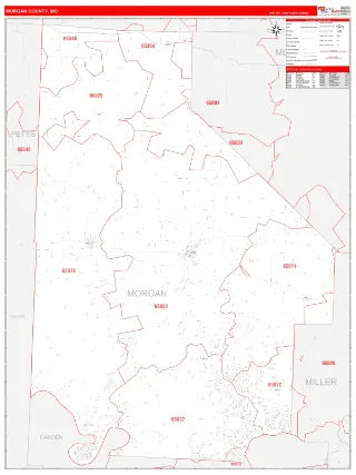 Morgan County, MO RedLine style ZIP Code wall map