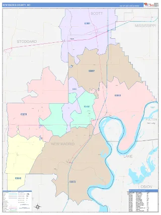 New Madrid County, MO ColorCast style ZIP Code wall map