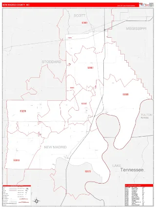 New Madrid County, MO RedLine style ZIP Code wall map