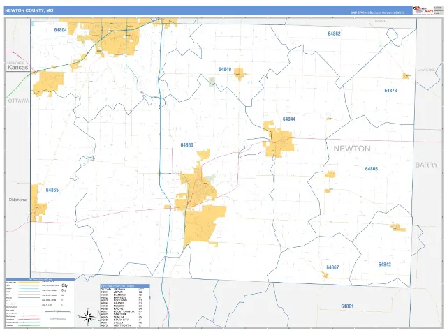 Newton County, MO ZIP Code Wall Map, Business Reference style