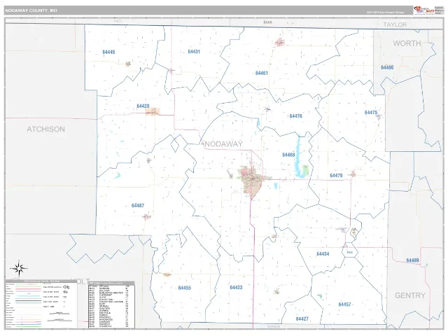 Nodaway County, MO ZIP Code Wall Map, Classic style
