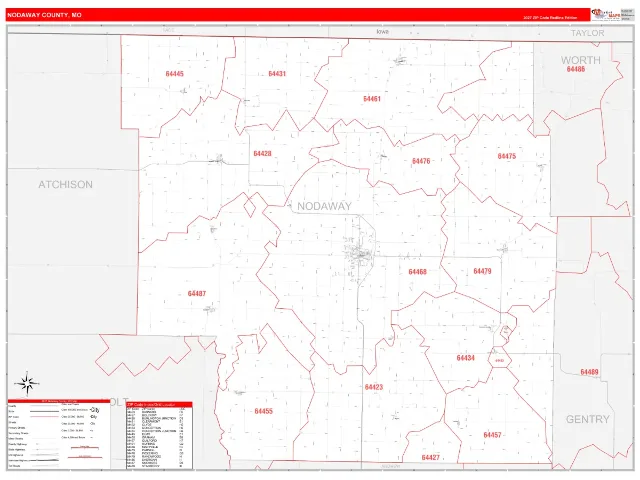 Nodaway County, MO ZIP Code Wall Map, RedLine style