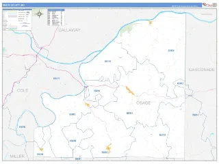 Osage County, MO Business Reference style ZIP Code wall map