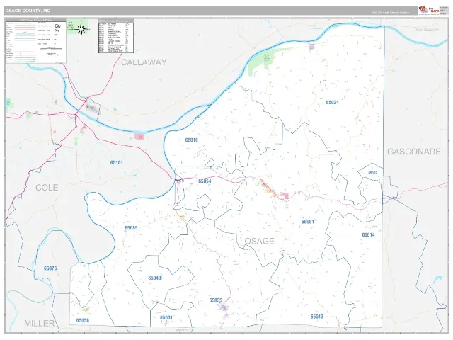 Osage County, MO ZIP Code Wall Map, Classic style