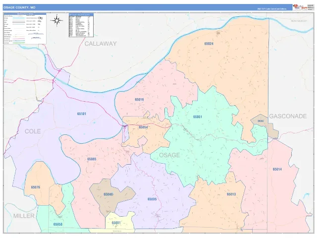 Osage County, MO ZIP Code Wall Map, ColorCast style