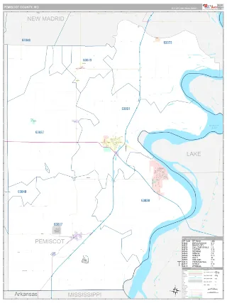 Pemiscot County, MO Classic style ZIP Code wall map