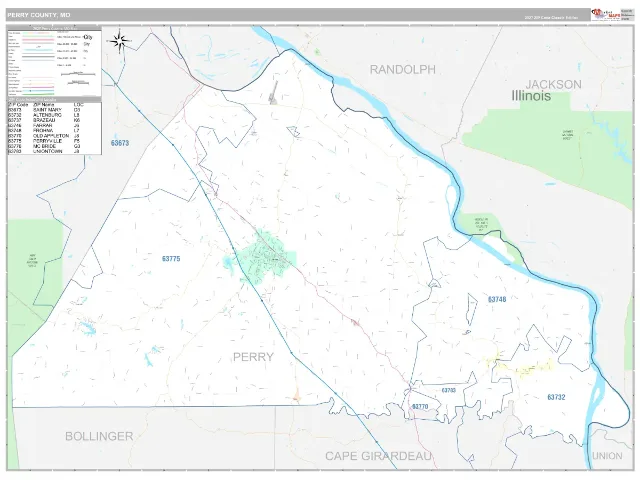 Perry County, MO ZIP Code Wall Map, Classic style
