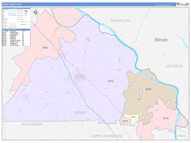 Perry County, MO ZIP Code Wall Map, ColorCast style