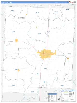 Pettis County, MO Business Reference style ZIP Code wall map