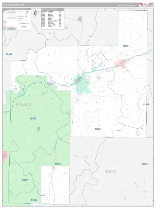 Phelps County, MO Classic style ZIP Code wall map