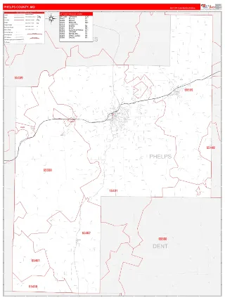 Phelps County, MO RedLine style ZIP Code wall map