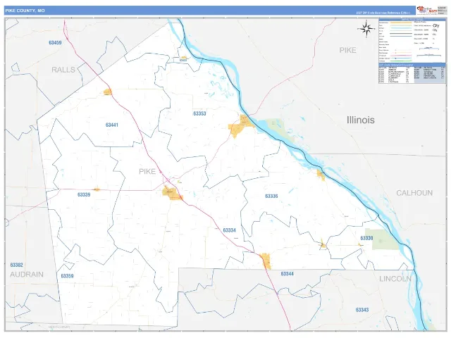 Pike County, MO ZIP Code Wall Map, Business Reference style