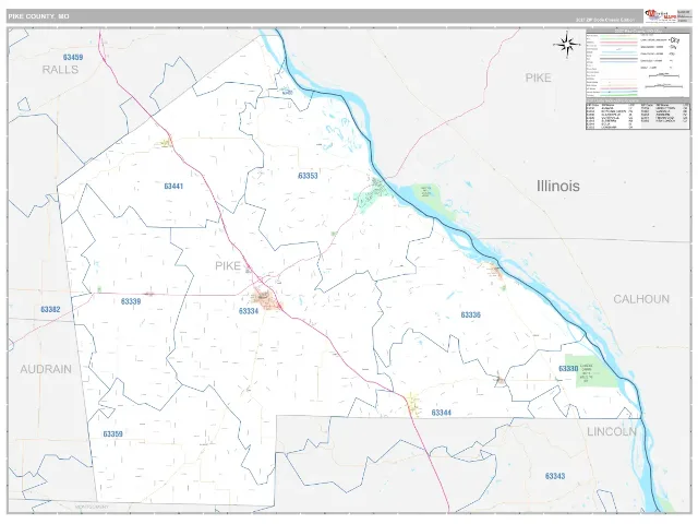 Pike County, MO ZIP Code Wall Map, Classic style
