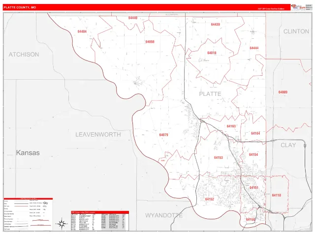 Platte County, MO ZIP Code Wall Map, RedLine style