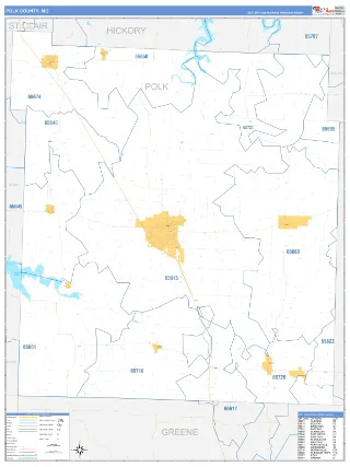 Polk County, MO Business Reference style ZIP Code wall map