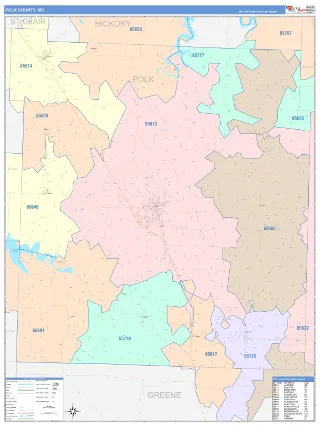 Polk County, MO ColorCast style ZIP Code wall map