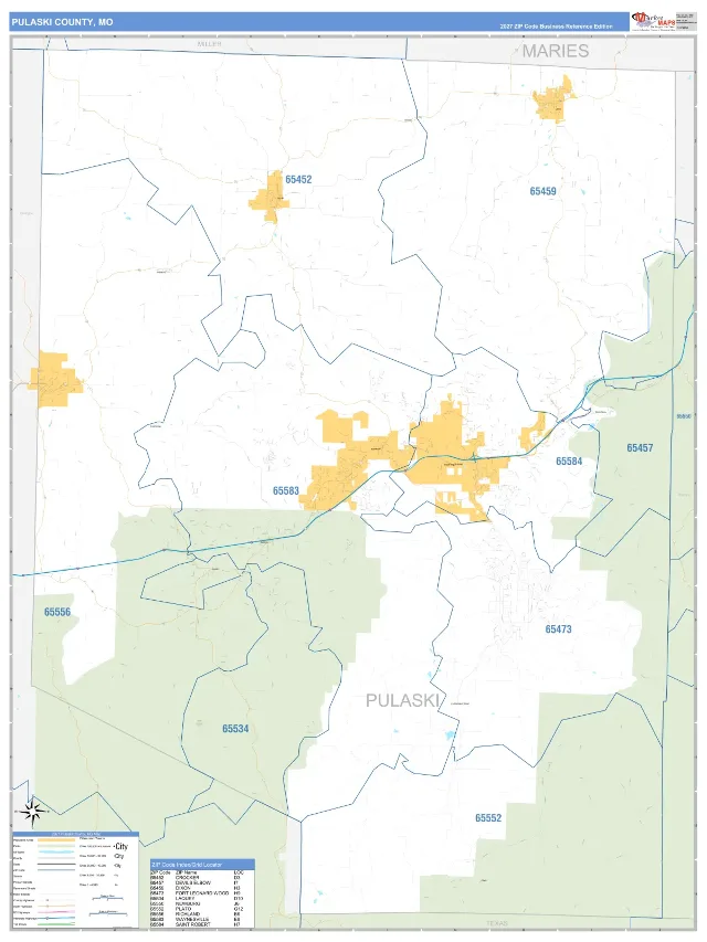 Pulaski County, MO ZIP Code Wall Map, Business Reference style