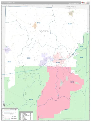 Pulaski County, MO Classic style ZIP Code wall map