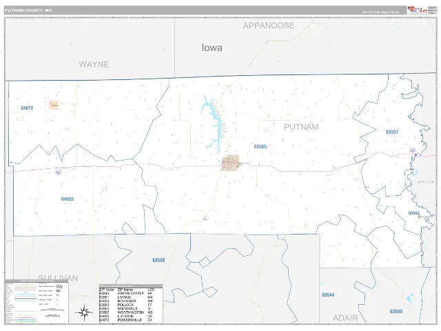 Putnam County, MO ZIP Code Wall Map, Classic style