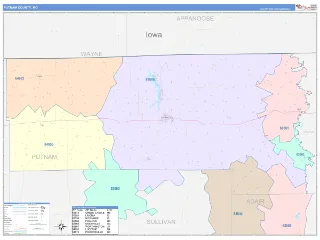 Putnam County, MO ColorCast style ZIP Code wall map