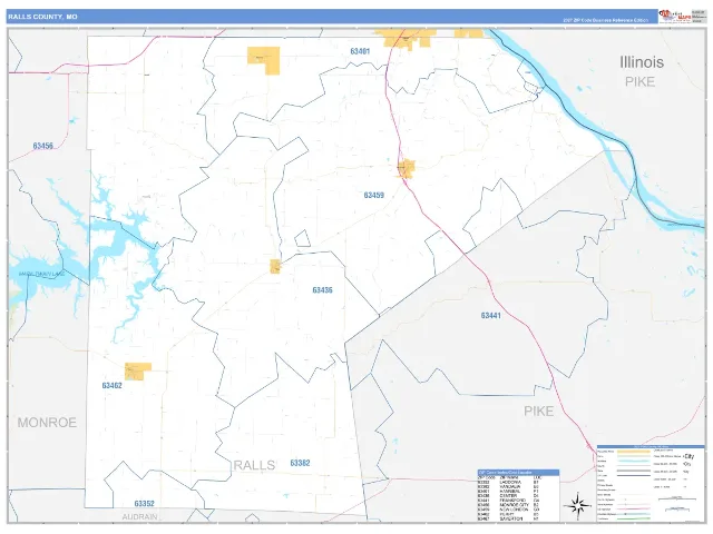 Ralls County, MO ZIP Code Wall Map, Business Reference style