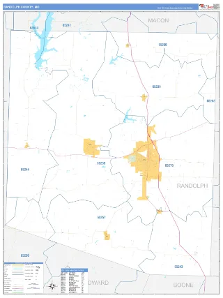 Randolph County, MO Business Reference style ZIP Code wall map