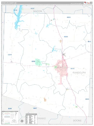 Randolph County, MO Classic style ZIP Code wall map