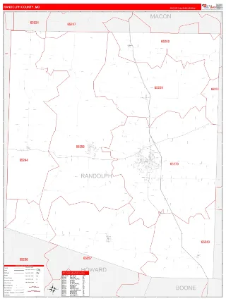 Randolph County, MO RedLine style ZIP Code wall map