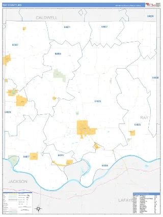 Ray County, MO Business Reference style ZIP Code wall map