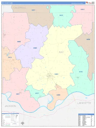 Ray County, MO ColorCast style ZIP Code wall map