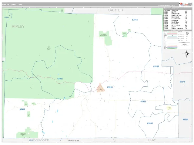 Ripley County, MO ZIP Code Wall Map, Classic style