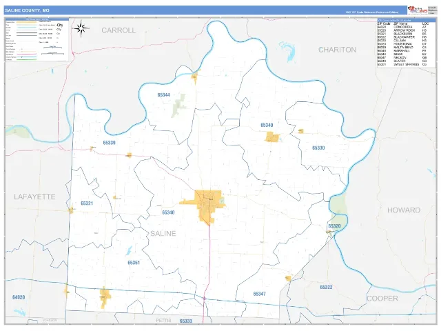 Saline County, MO ZIP Code Wall Map, Business Reference style