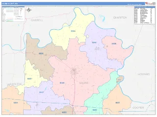 Saline County, MO ColorCast style ZIP Code wall map