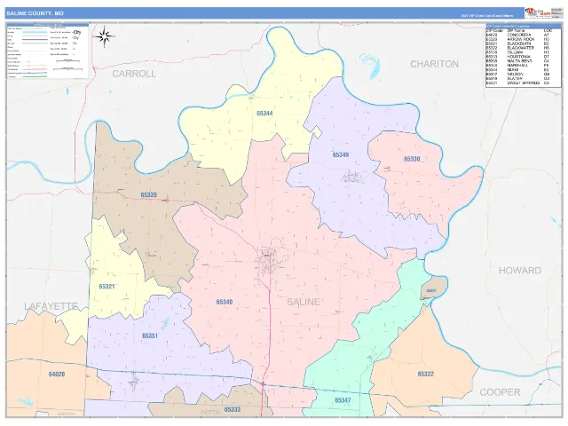Saline County, MO ZIP Code Wall Map, ColorCast style