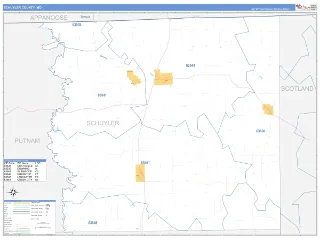 Schuyler County, MO Business Reference style ZIP Code wall map