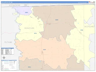 Schuyler County, MO ColorCast style ZIP Code wall map