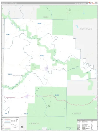 Shannon County, MO Classic style ZIP Code wall map