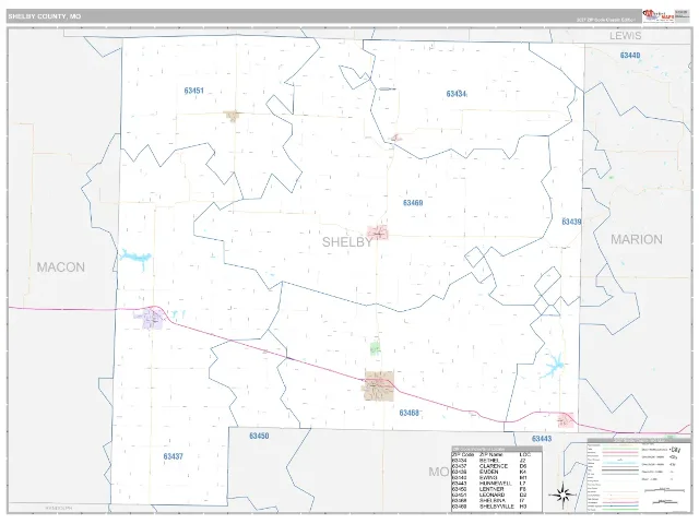 Shelby County, MO ZIP Code Wall Map, Classic style