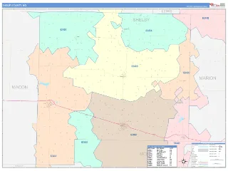 Shelby County, MO ColorCast style ZIP Code wall map