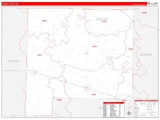 Shelby County, MO RedLine style ZIP Code wall map