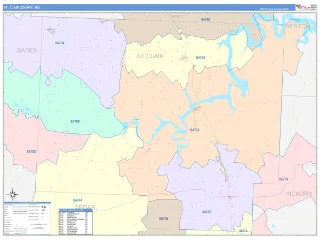 St. Clair County, MO ColorCast style ZIP Code wall map