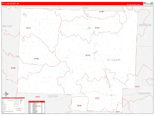 St. Clair County, MO RedLine style ZIP Code wall map