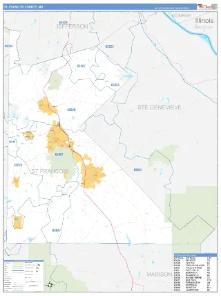 St. Francois County, MO Business Reference style ZIP Code wall map