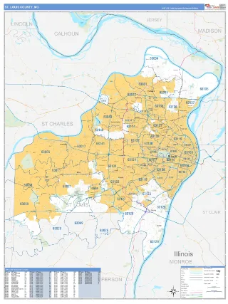 St. Louis County, MO Business Reference style ZIP Code wall map